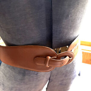 Albert Nipon Belt Wide Waist Vintage 90s Leather Caramel Brown Small